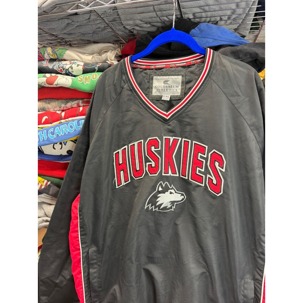 Colosseum Athletics NIU Huskies Windbreaker Pullover V-Neck Black Red Mens XXL